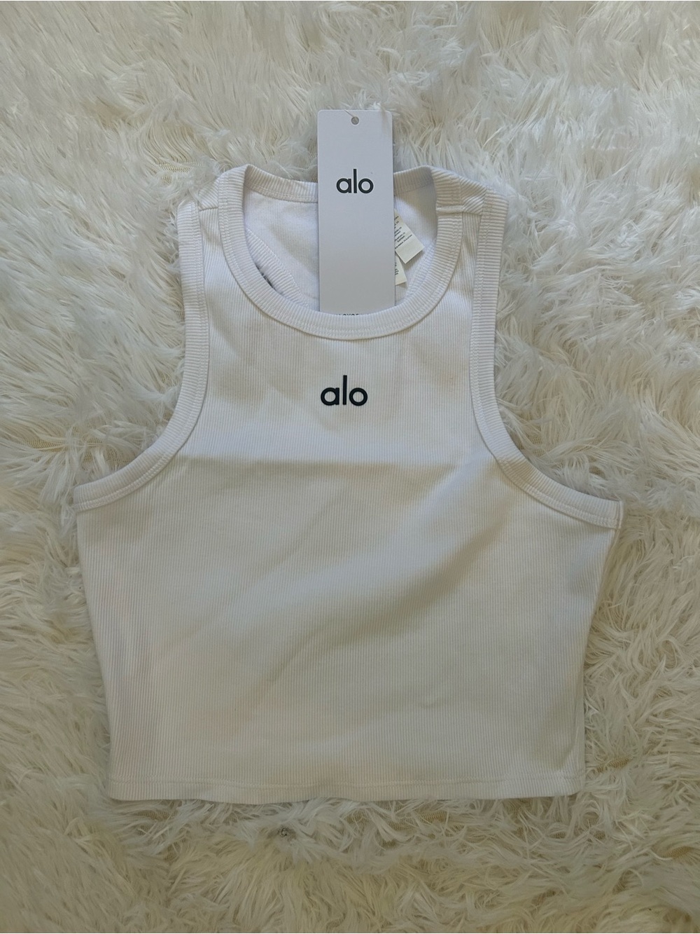 ALO Yoga White Ribbed Crop Tank